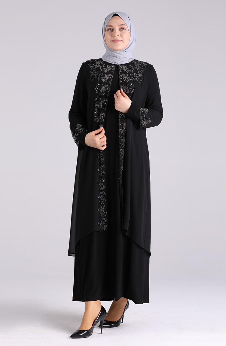Kadın Büyük Beden Abiye Elbise 3157-01 Siyah | Sefamerve