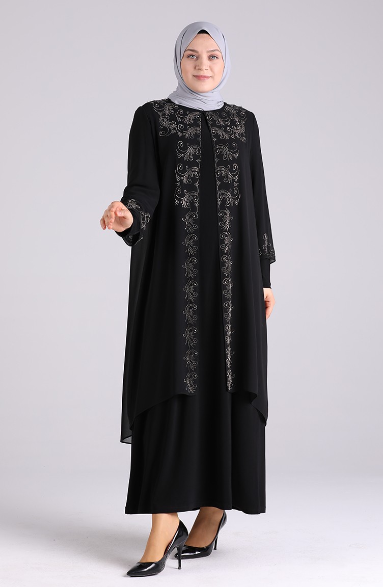 Kadın Büyük Beden Abiye Elbise 3157-01 Siyah | Sefamerve