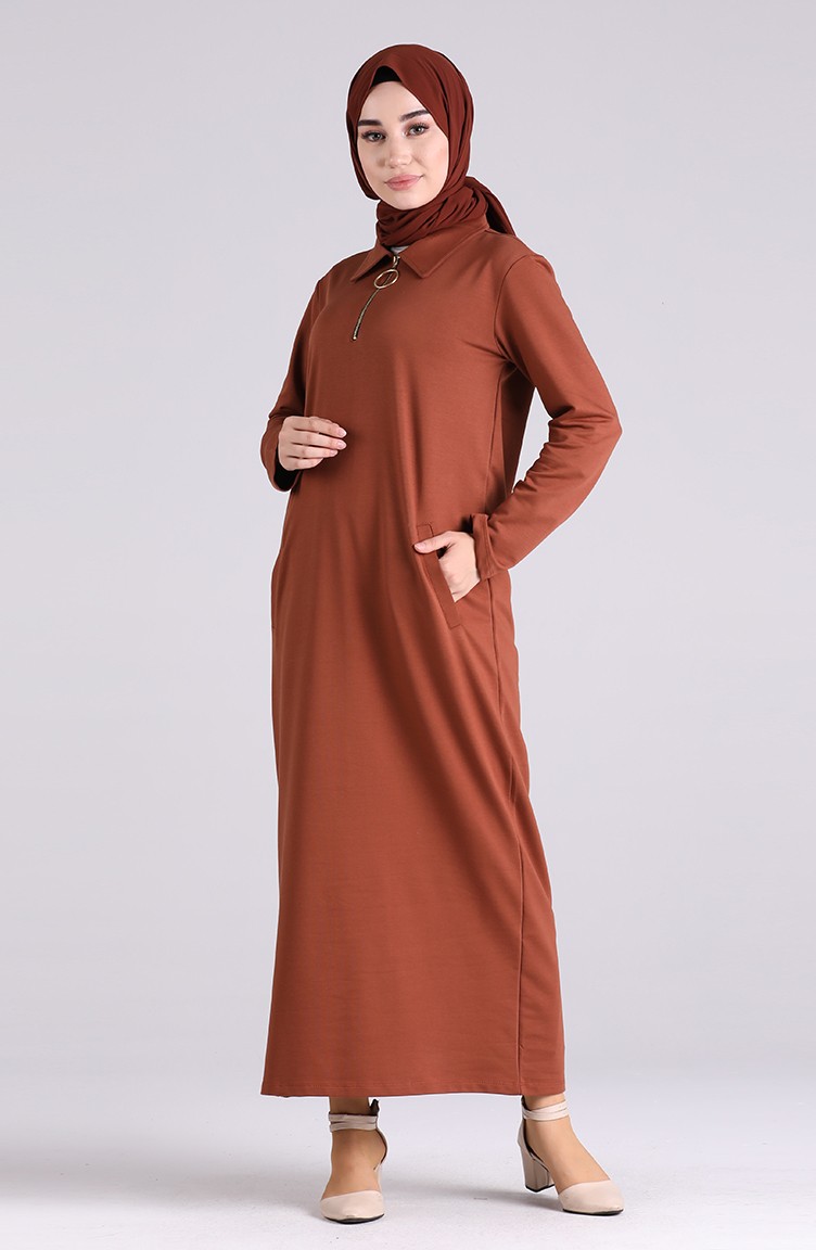 Fermuarlı Elbise 0367-01 Taba | Sefamerve