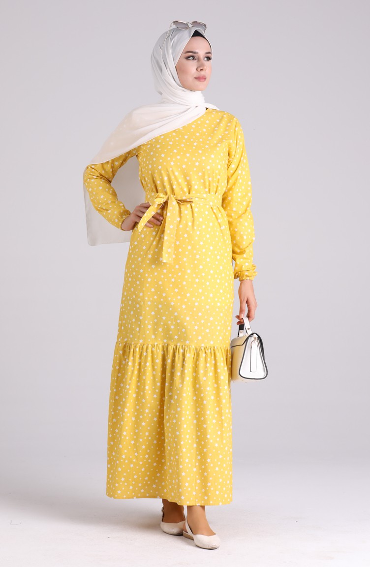 فستان أصفر خردل 4603-01 | Sefamerve