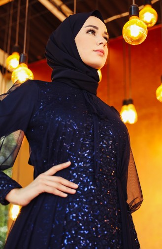 Navy Blue Hijab Evening Dress 5346-04