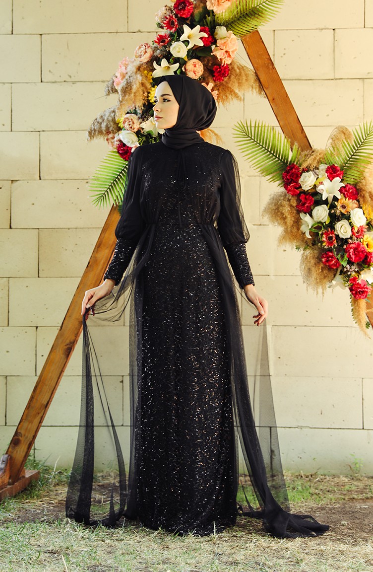 Sequined Evening Dress 5346-02 Black 5346-02 | Sefamerve