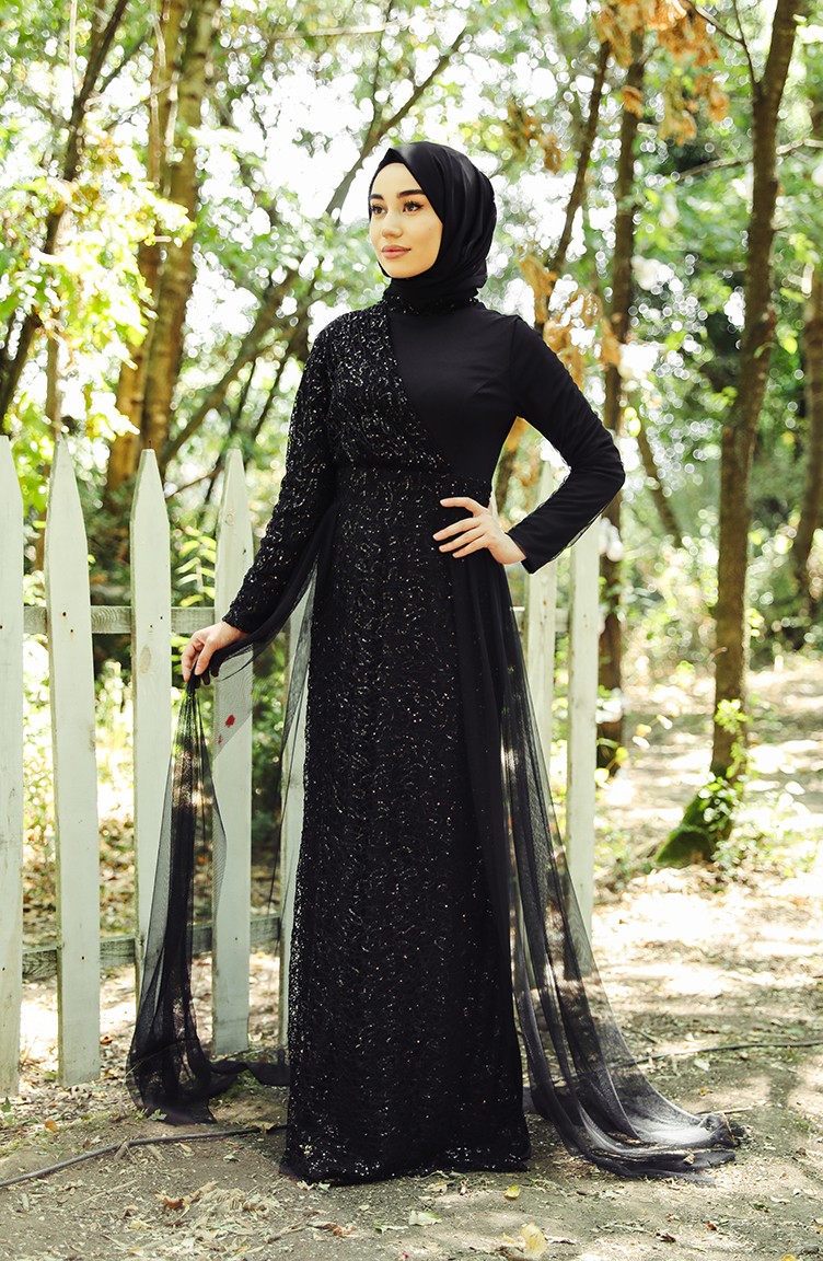 Schwarz Hijab-Abendkleider 5345-06 | Sefamerve