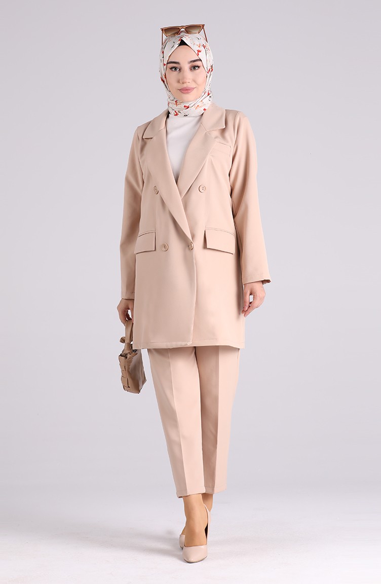 Buttoned Jacket Trousers Double Suit 1054-01 Beige 1054-01 | Sefamerve