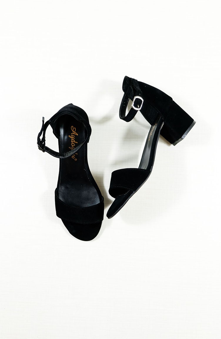 Bayan Tek Bant Topuklu Ayakkabı 1401-01 Siyah Süet | Sefamerve