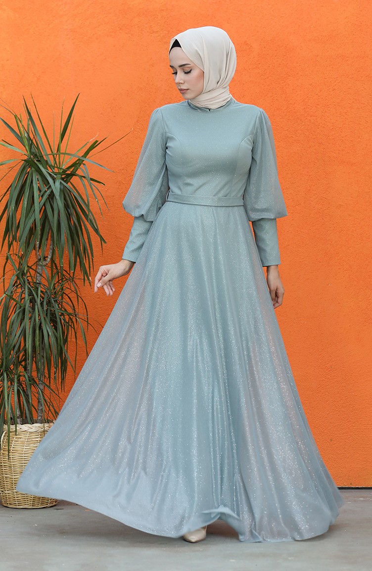 Green Almond Hijab Evening Dress 4822-04 | Sefamerve