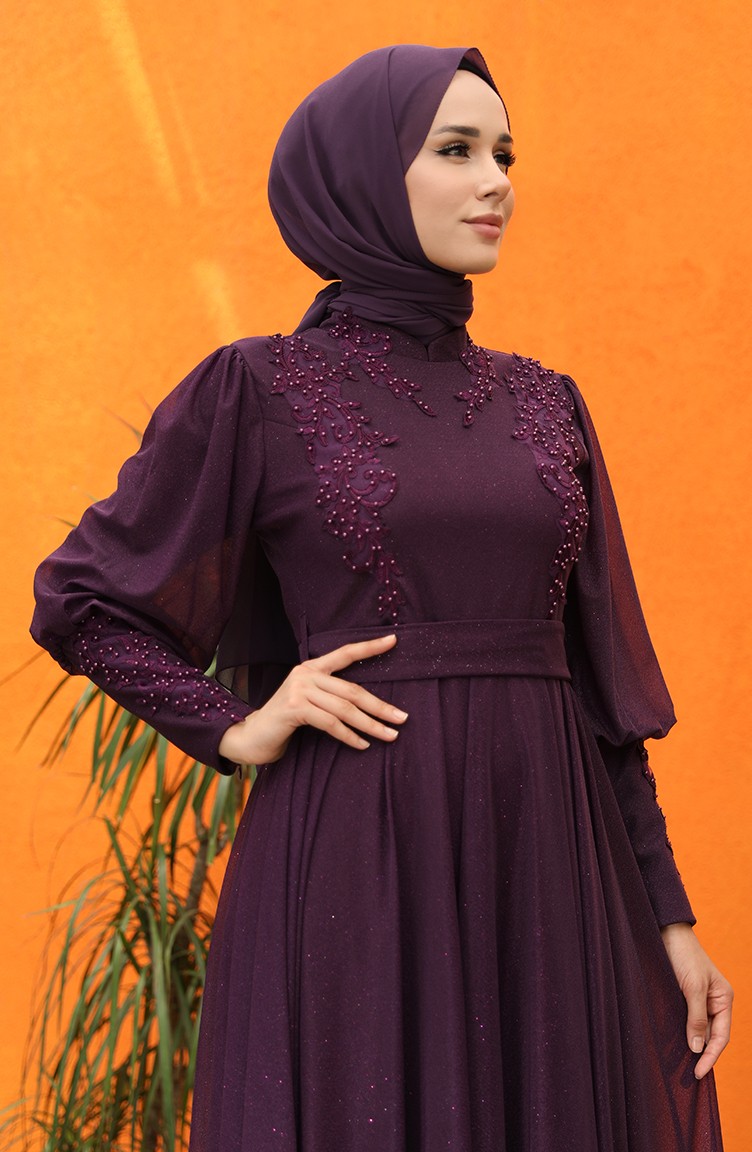 Purple Hijab Evening Dress 5073-05 | Sefamerve