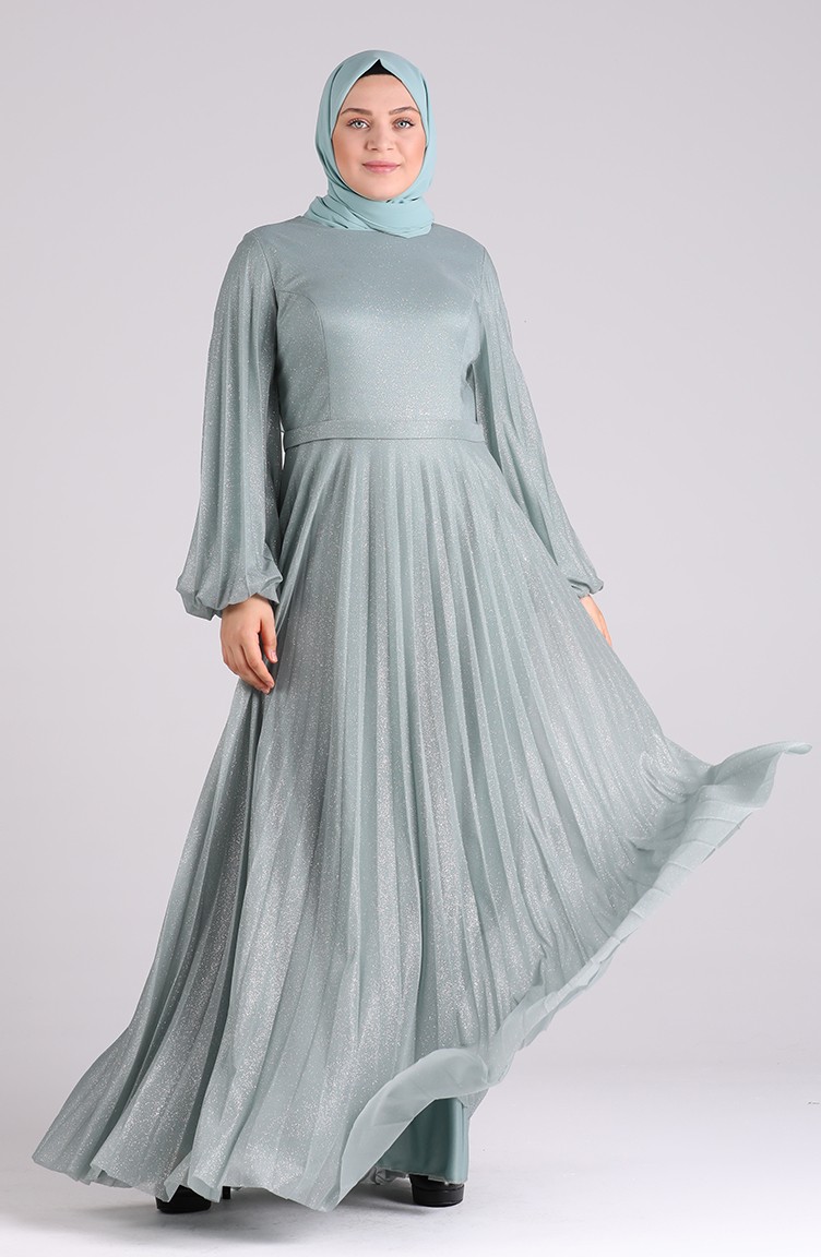 Plus Size Pleated Evening Dress 4828-04 Sea Green 4828-04 | Sefamerve