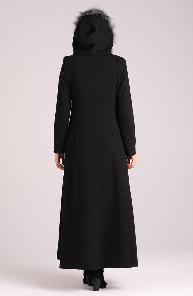 معطف صوف بتصميم موصول بقبعة 71193-01 لون أسود 71193-01 | Sefamerve