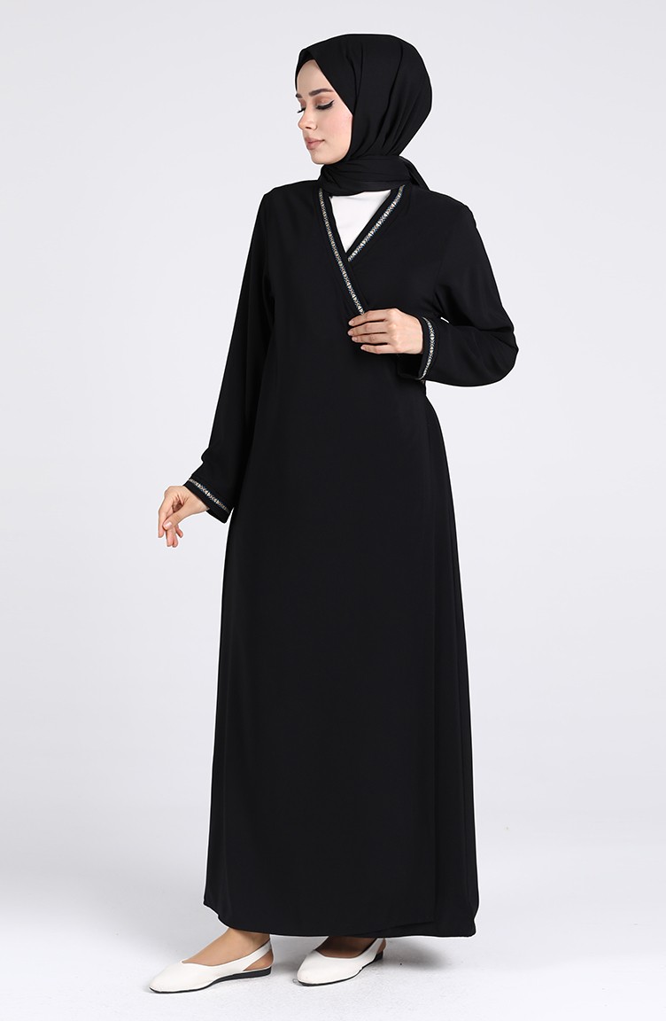 Yandan Bağlamalı Namaz Elbisesi 1001A-01 Siyah | Sefamerve