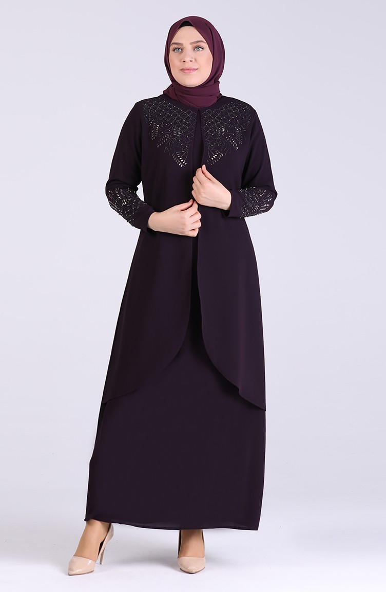Plus Size Stone Printed Evening Dress 2021-04 Purple 2021-04 | Sefamerve