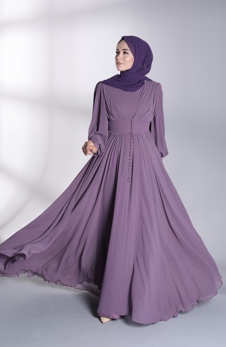Buttoned Evening Dress 4830-03 Dark Lilac 4830-03