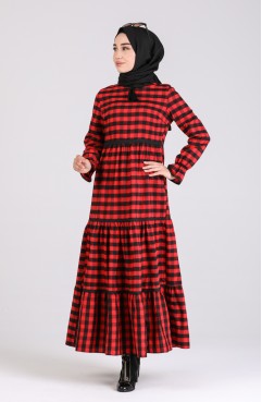 Red Hijab Dress 8057-02 | Sefamerve