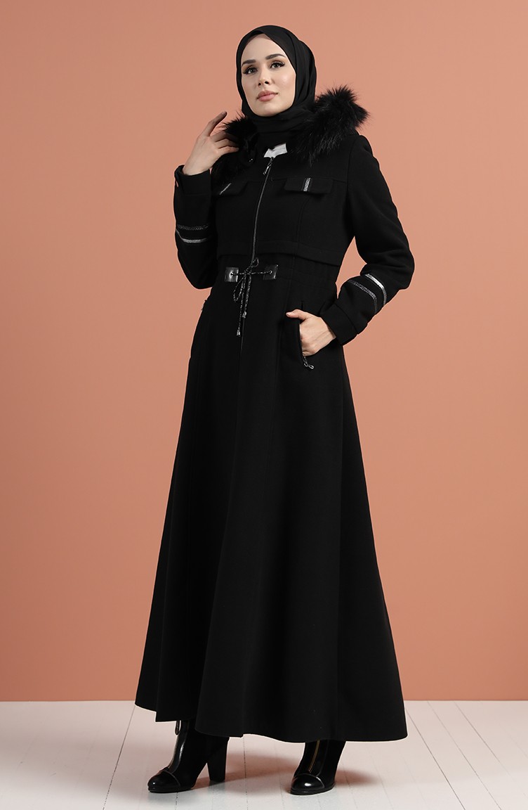معطف طويل أسود 1001-04 | Sefamerve