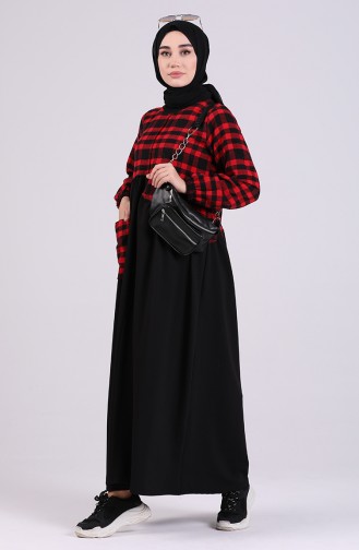 Garnili Kışlık Elbise 8121-04 Siyah Kırmızı