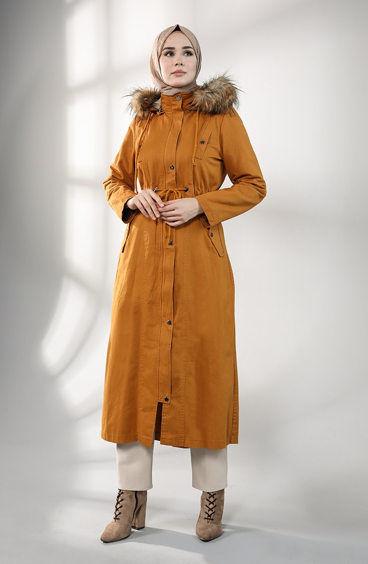 معطف طويل أصفر خردل 7102-06 | Sefamerve