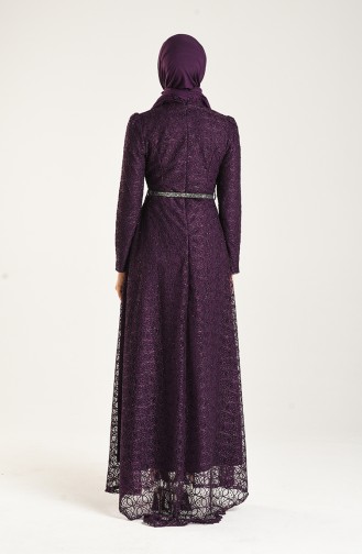 Purple Hijab Evening Dress 3513-02