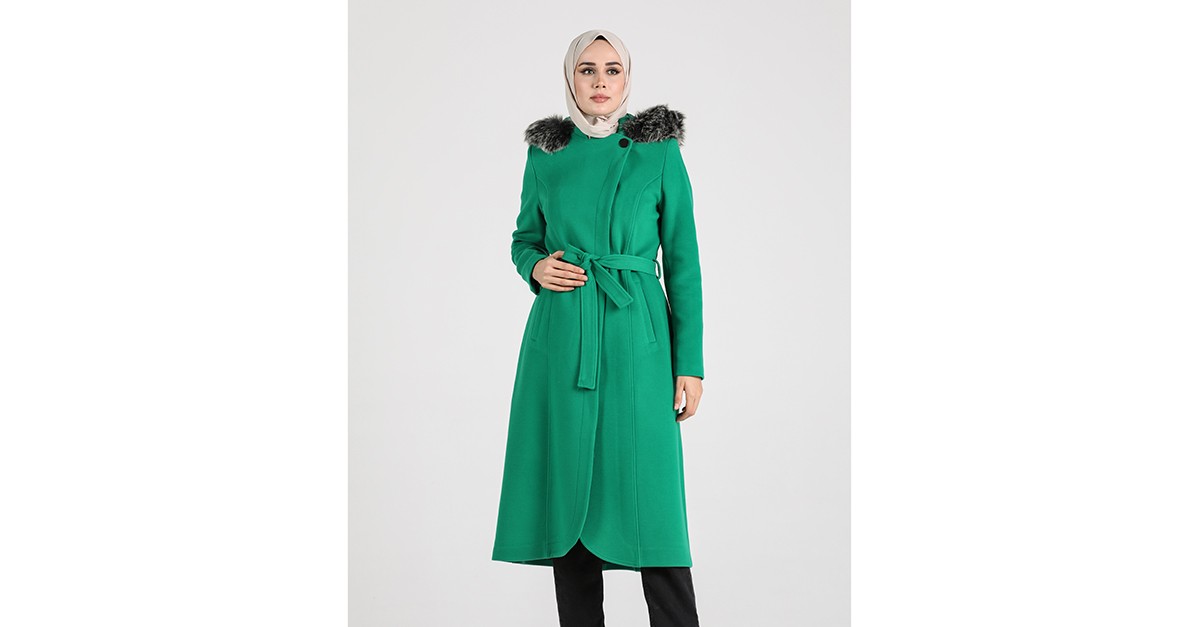 معطف طويل أخضر زمردي 4905-01 | Sefamerve
