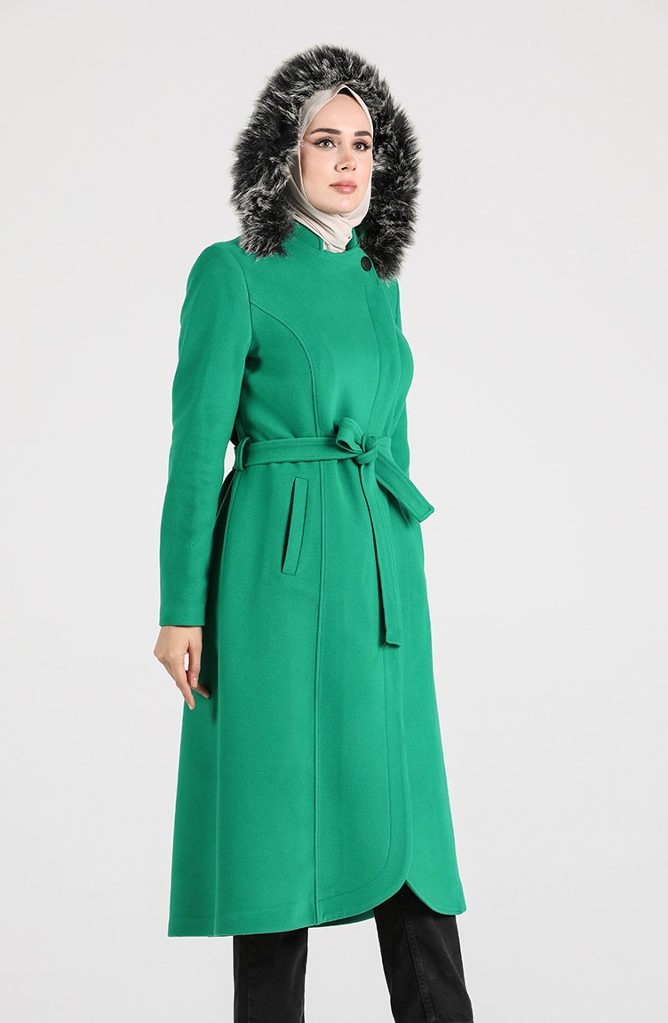 معطف طويل أخضر زمردي 4905-01 | Sefamerve
