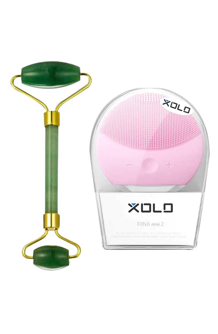 Xolo Şarj Edilebilir Yüz Temizleme Cihazı - Jade Roller 2li Yeşim Taşı  Masaj Aleti SM0063 Pembe | Sefamerve