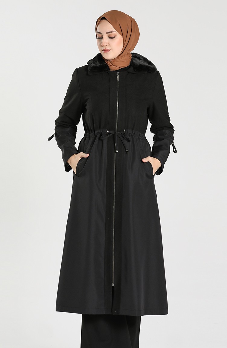 Bondite Fabric Fur Collar Coat 0430-01 Black 0430-01 | Sefamerve
