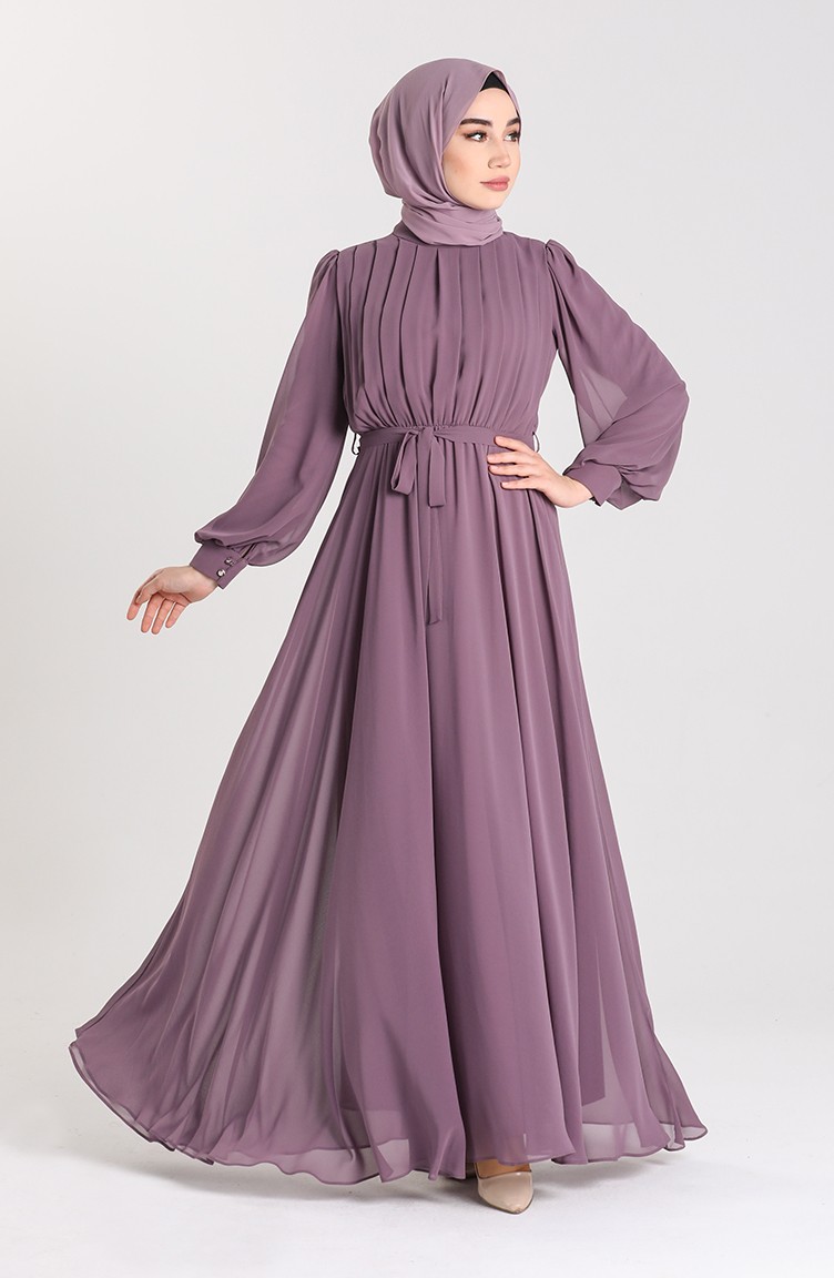 Dark Violet Hijab Evening Dress 4826-05 | Sefamerve