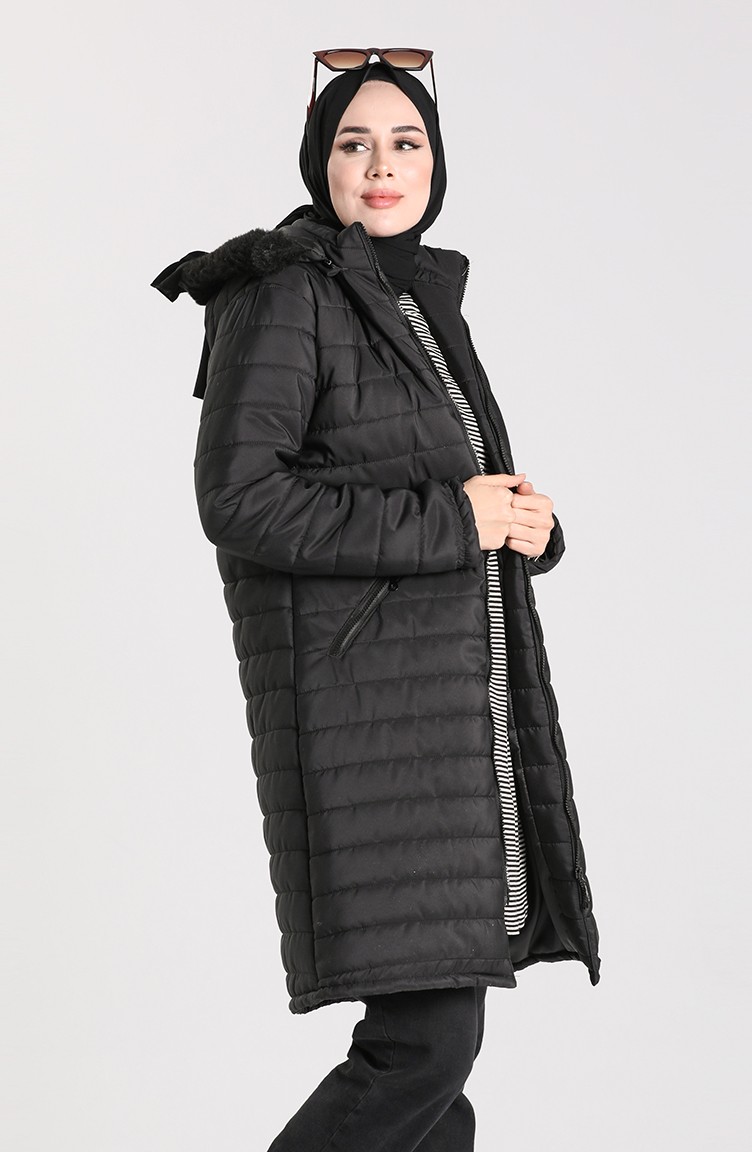 Hooded Quilted Coat 1055-05 Black 1055-05 | Sefamerve