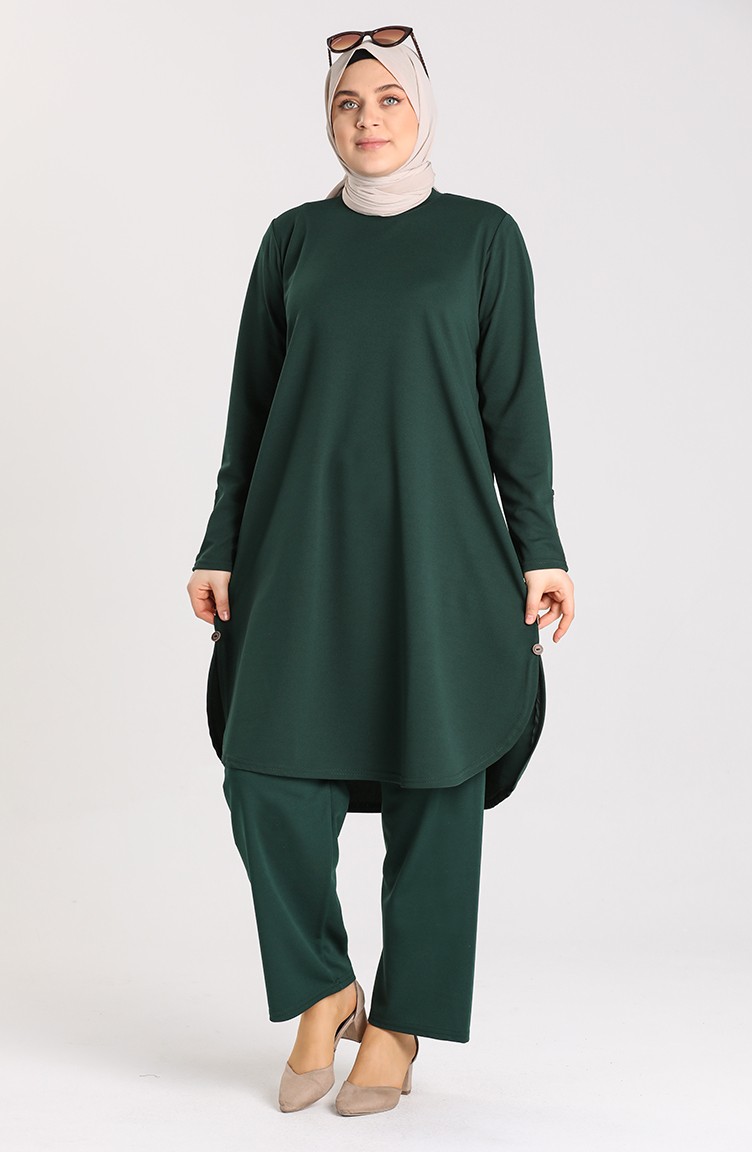 Büyük Beden Tunik Pantolon İkili Takm 2655A-01 Zümrüt Yeşili | Sefamerve