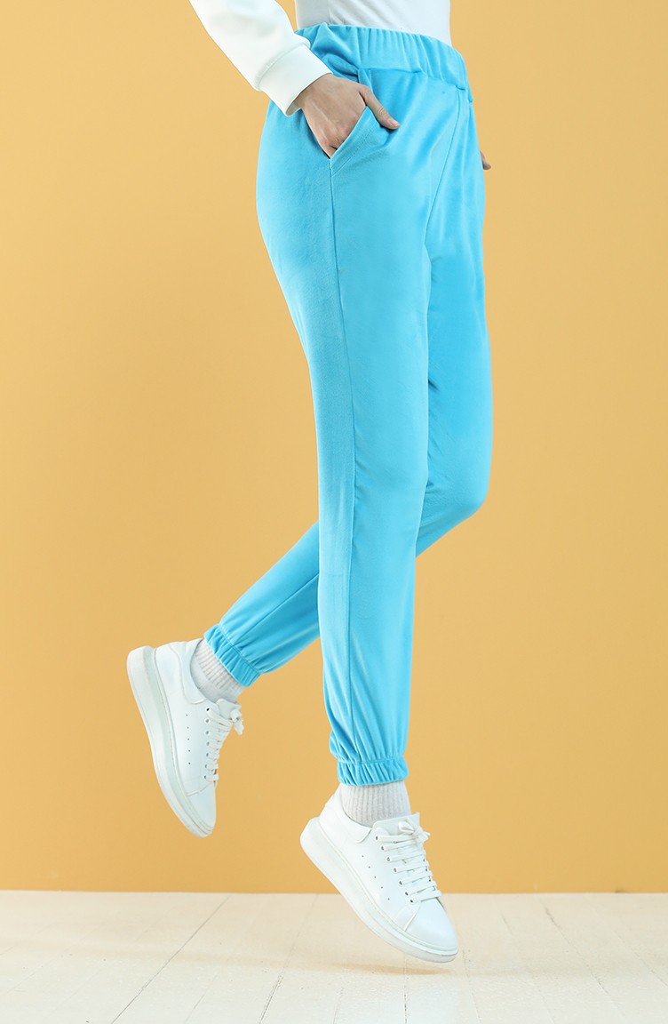 Velvet Jogger Sweatpants with Pockets 8899-08 Blue 8899-08 | Sefamerve