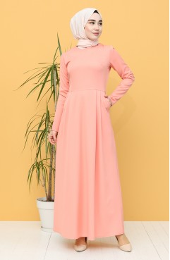 Beli Lastikli Buzgulu Elbise 8037 17 Seker Pembe Sefamerve