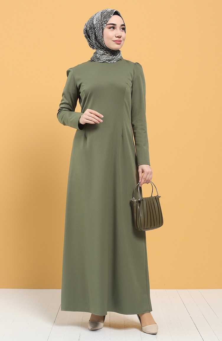 Fermuarlı Klasik Elbise 3248-05 Haki | Sefamerve