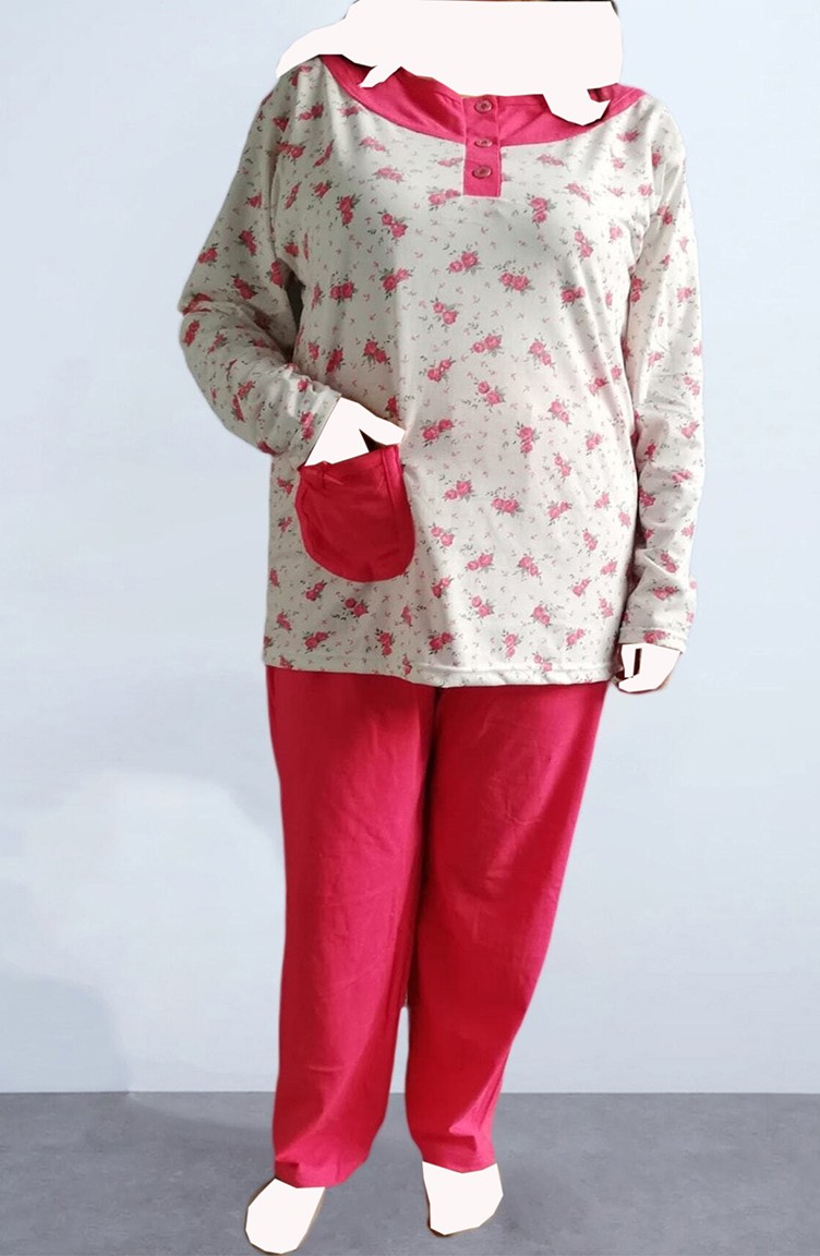 Tampap Kadın Büyük Beden Çiçekli Pijama Takımı 9741-PMB Pembe | Sefamerve