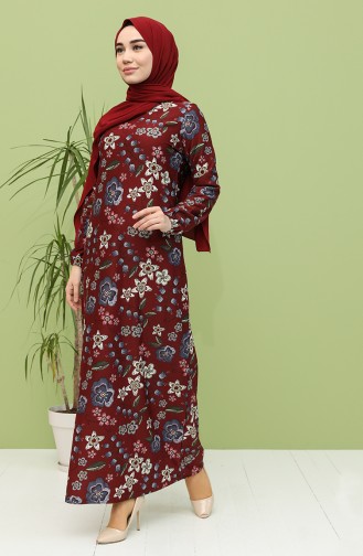 Claret Red Hijab Dress 8894-03
