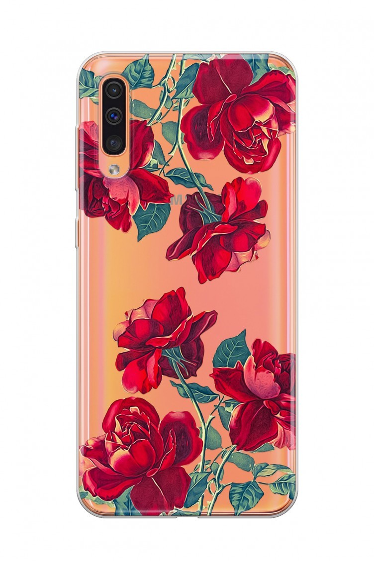 Kırmızı Çiçek Tasarımlı Samsung Galaxy A50 Telefon Kılıfı Fmk114 | Sefamerve