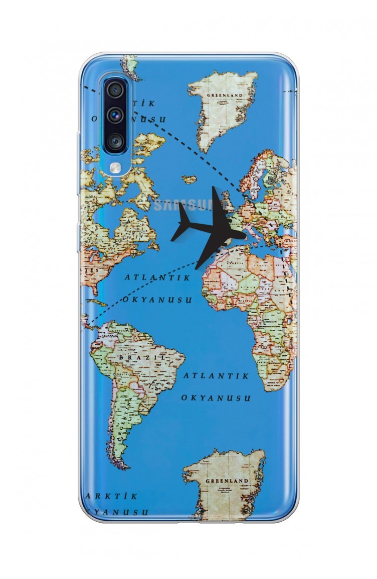 Transparan Dünya Haritası Tasarımlı Samsung Galaxy A70 Telefon Kılıfı Wd100  | Sefamerve