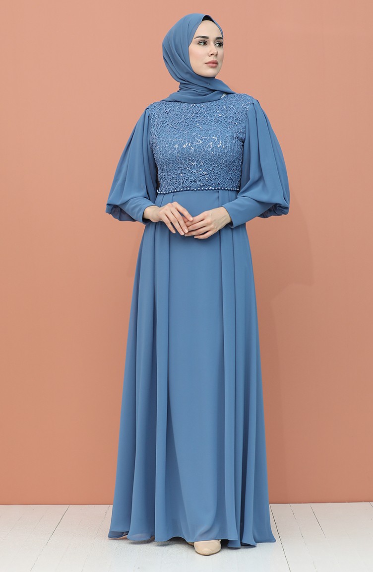 Indigo Hijab Evening Dress 4852-02 | Sefamerve