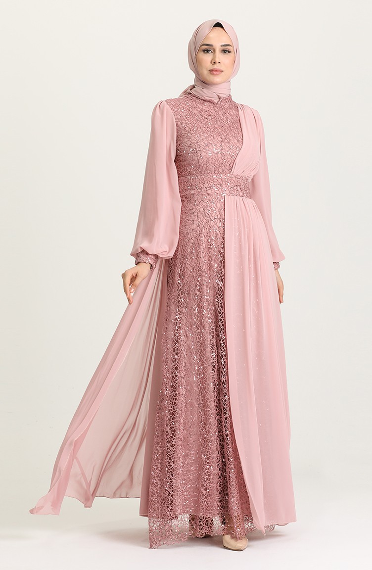 Powder Hijab Evening Dress 5408-01 | Sefamerve