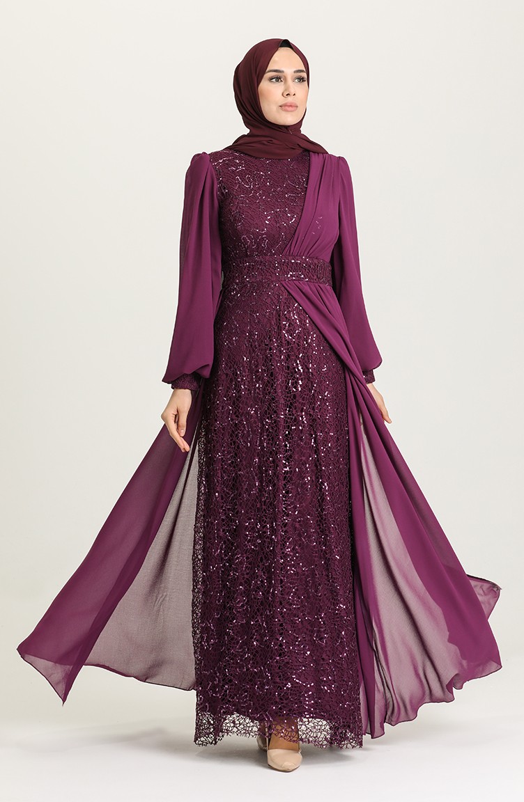 Plum Hijab Evening Dress 5408-05 | Sefamerve
