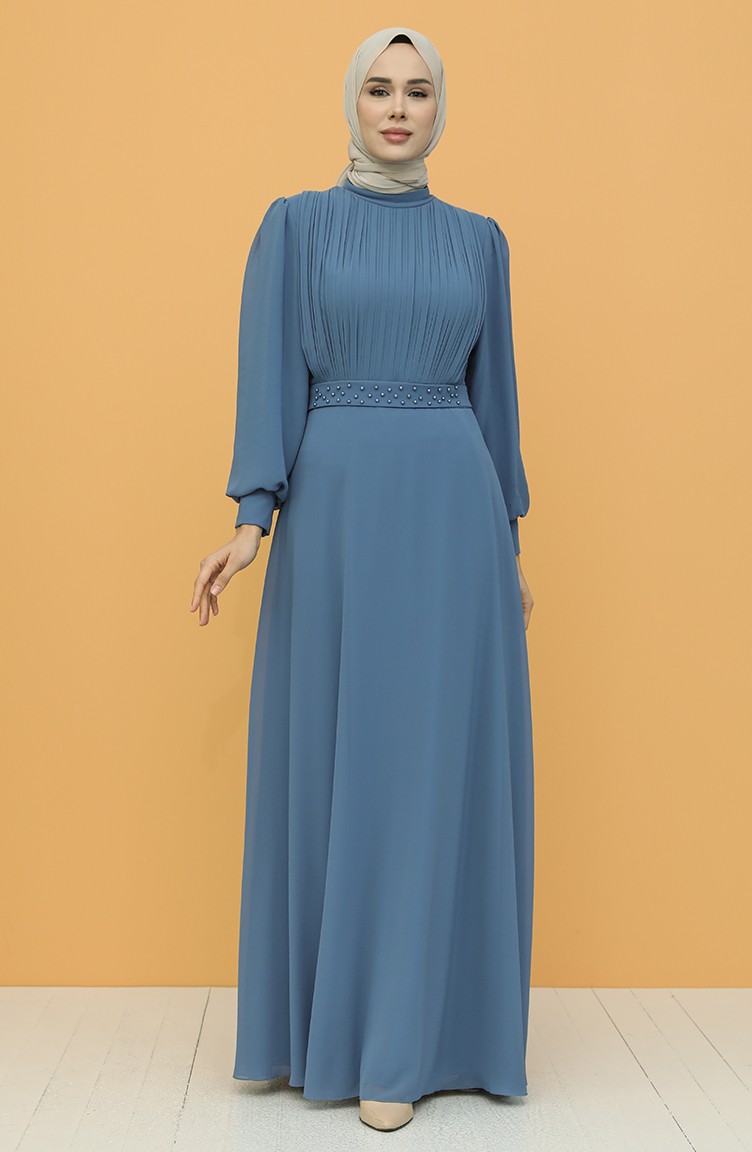Indigo Hijab Evening Dress 4859-01 | Sefamerve