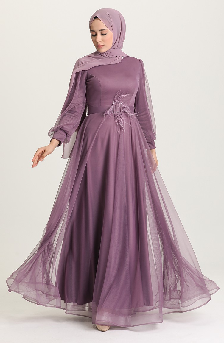 Dark Violet Hijab Evening Dress 4949-01 | Sefamerve