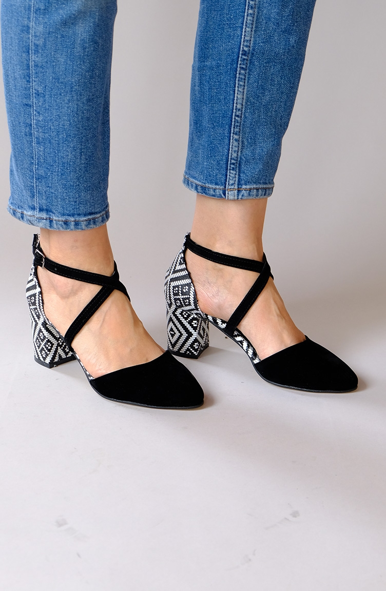 Zebra Desenli Topuklu Ayakkabı 20300-01 Siyah Beyaz | Sefamerve
