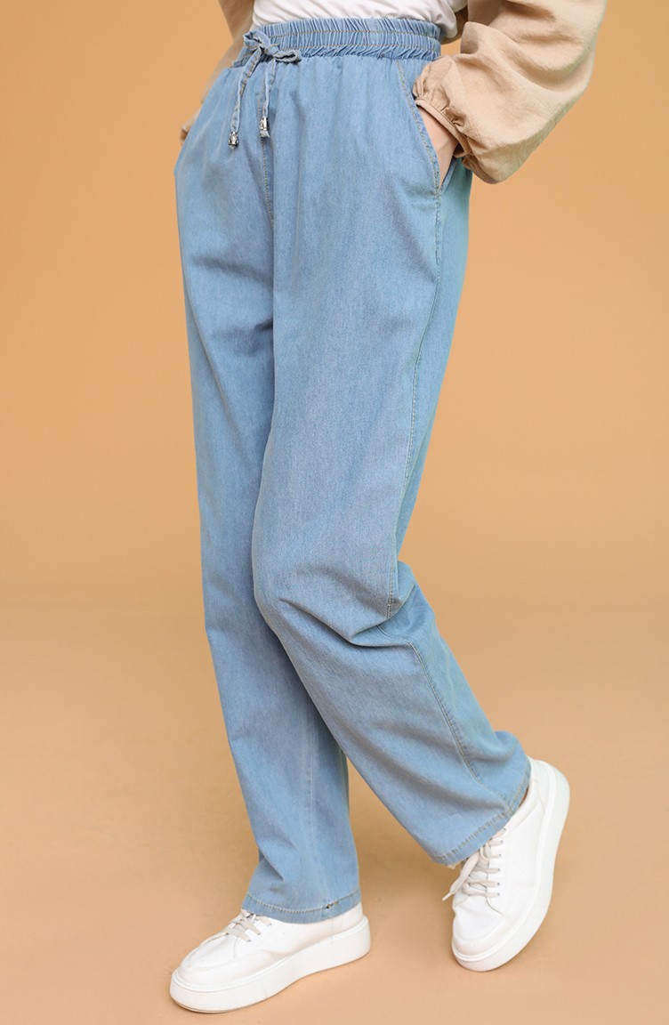 Beli Lastikli Cepli Kot Pantolon 3501A-02 Mavi | Sefamerve