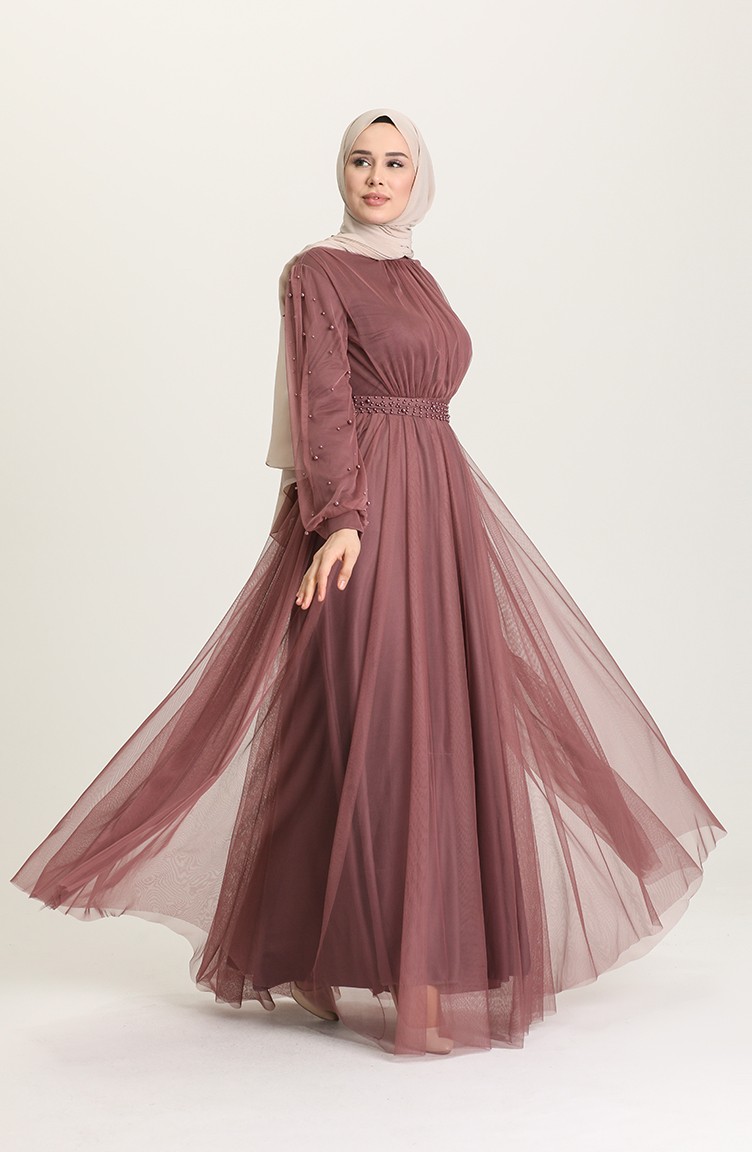 Dark Dusty Rose Hijab Evening Dress 5514-02 | Sefamerve