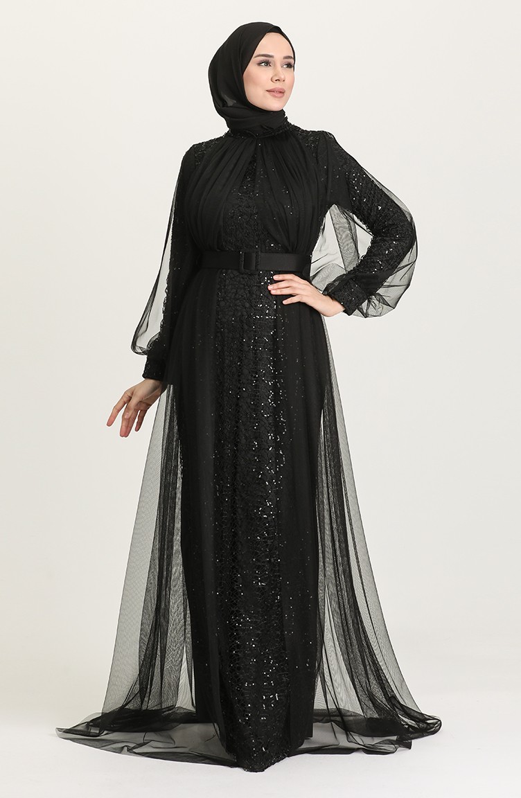 Black Hijab Evening Dress 5441-03 | Sefamerve