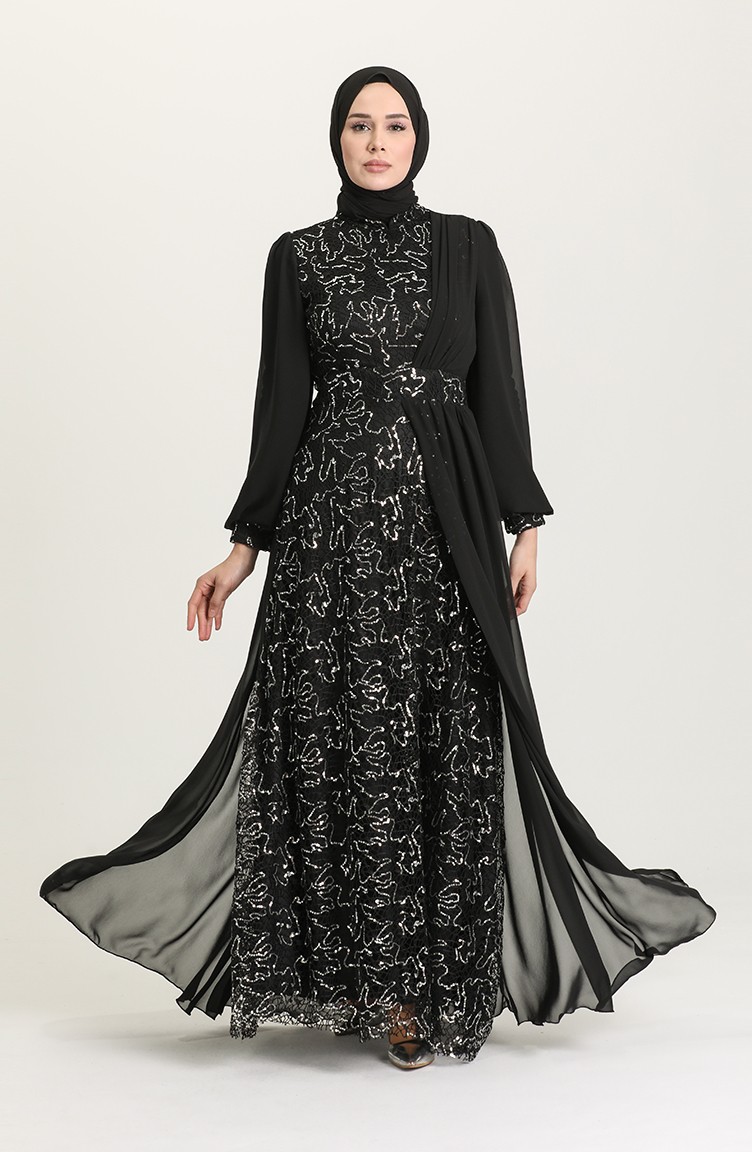 Black Hijab Evening Dress 5408A-03 | Sefamerve