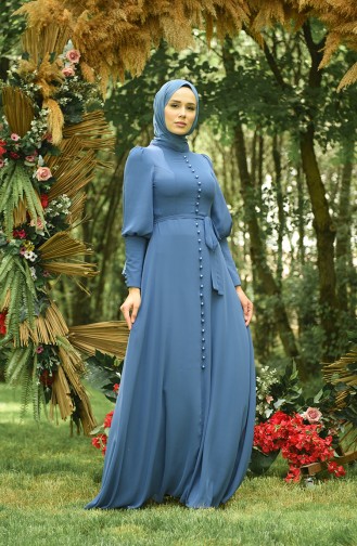 Indigo Hijab Evening Dress 4865-04