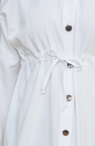Gömlek Yaka Beli Kuşaklı Tunik 2036-01 Beyaz