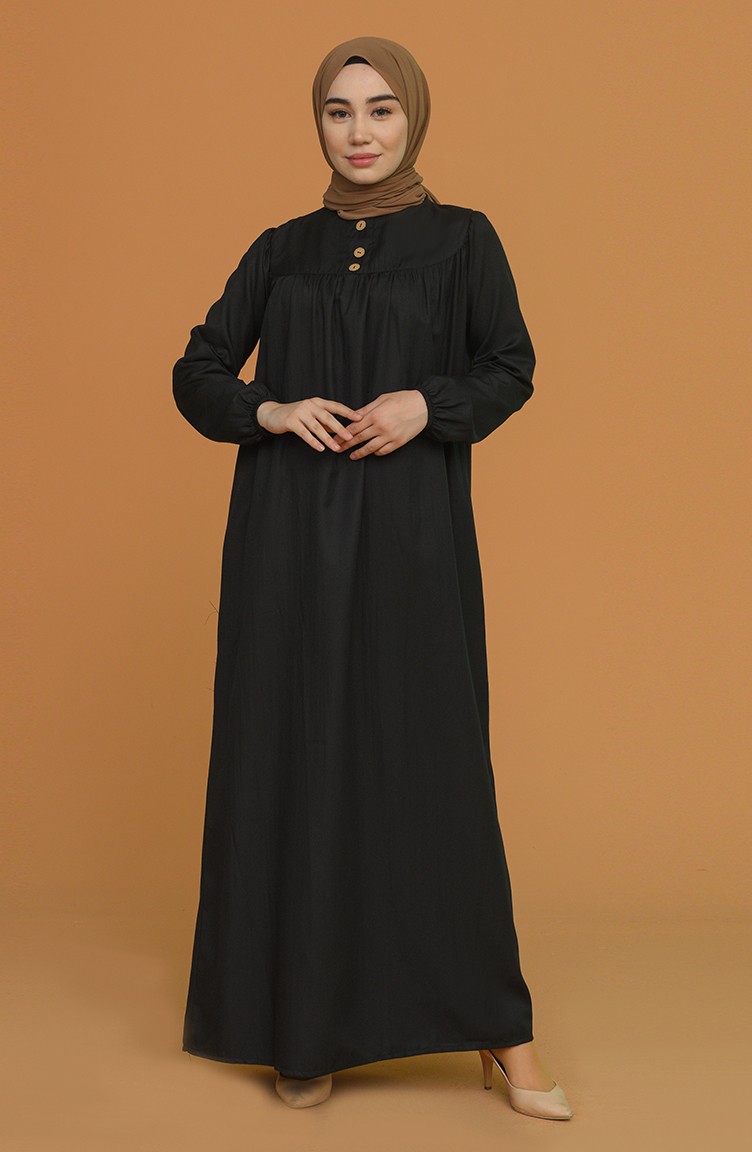 Robadan Büzgülü Elbise 0704-01 Siyah | Sefamerve