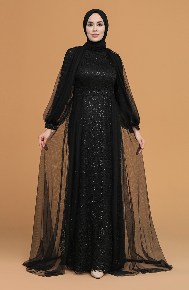 Schwarz Hijab-Abendkleider 5519-01 | Sefamerve