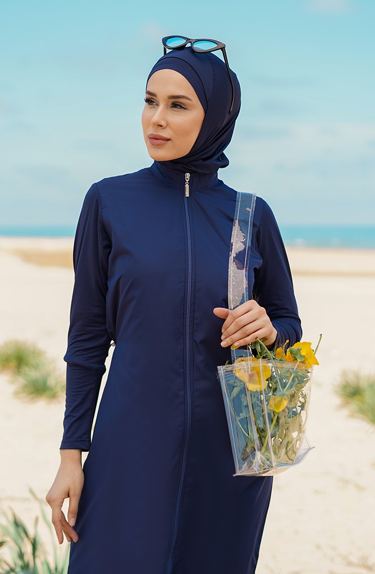 Maillot de Bain Hijab Bleu Marine 21500-02 | Sefamerve